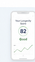 Preview of an AgeBetterToday longevity score on a phone.